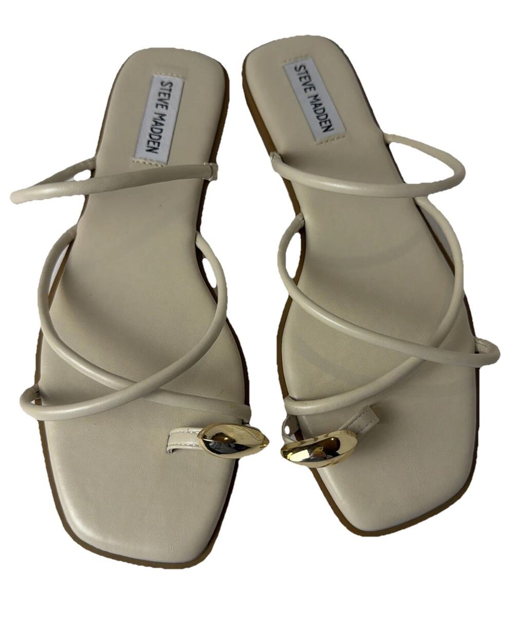 Steve Madden Adriell Slide Strappy Sandals Cream w/ Gold Accent Sz 8.5